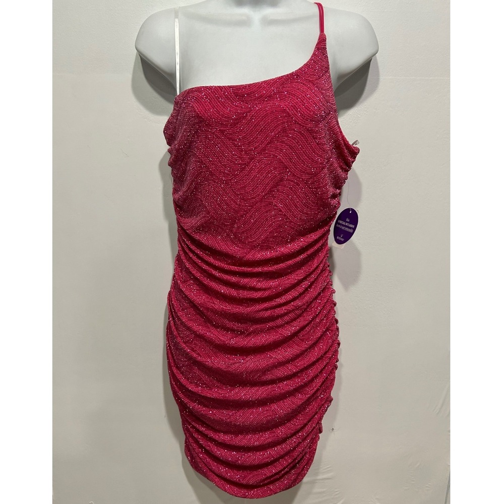 Windsor One Shoulder Ruched Dress Women XL Jr Fuchsia Glitter Bodycon Party Club